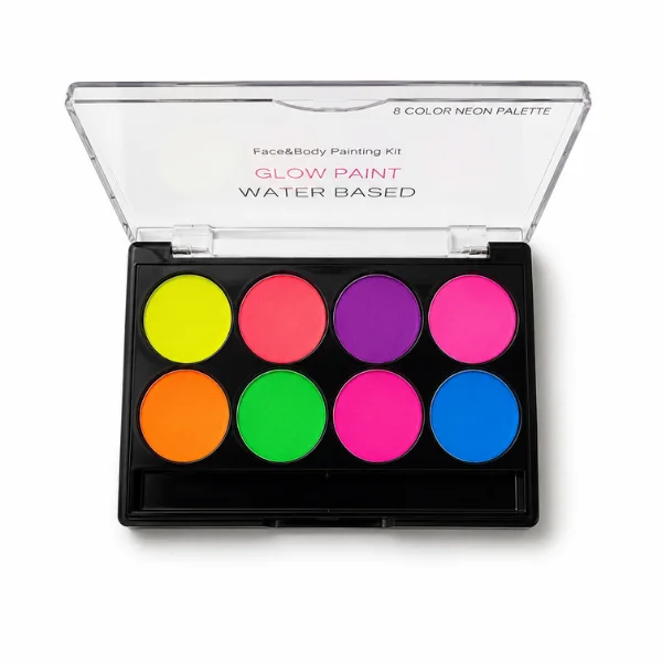 Paleta Maquillaje Neón 8 Colores Glow Paint | Maquillaje Base Agua – Colores Brillantes para Pintacaritas y Body Painting