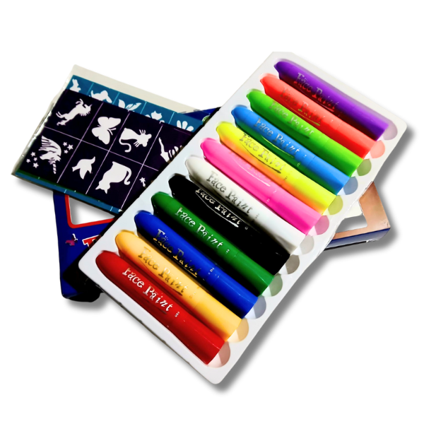 Crayones Neón y Básicos para Maquillaje (Set de 12) | Colores Fluorescentes y Primarios para Cara y Cuerpo – Fáciles de Usar y Seguros para Niños
