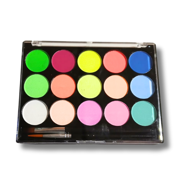 Paleta Maquillaje Neón 15 Colores Glow Paint | Maquillaje Base Agua – Colores Brillantes para Pintacaritas y Body Painting